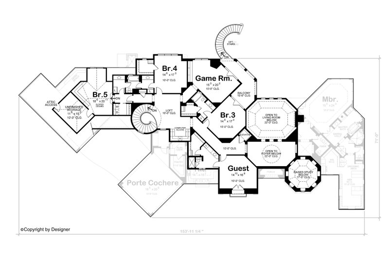 Architectural House Design - Floor Plan - Upper Floor for Mediterranean House Plan #20-2166 - 5 bed, 6 bath