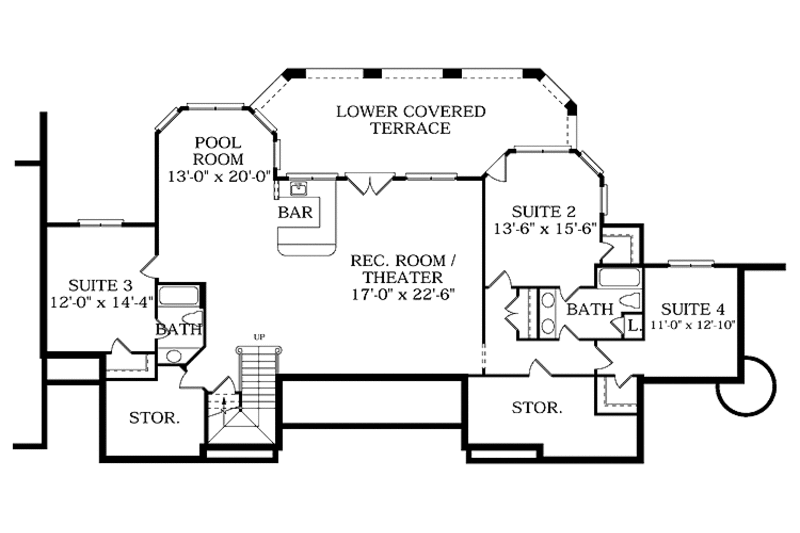 Architectural House Design - Floor Plan - Lower Floor for Mediterranean House Plan #453-370 - 4 bed, 3.5 bath