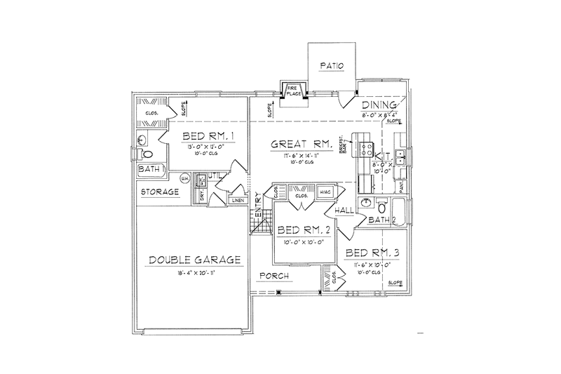 Dream House Plan - Floor Plan - Main Floor for Country House Plan #42-615 - 3 bed, 2 bath