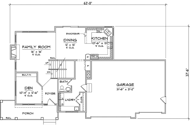 House Blueprint - Floor Plan - Main Floor for Craftsman House Plan #981-10 - 3 bed, 2.5 bath