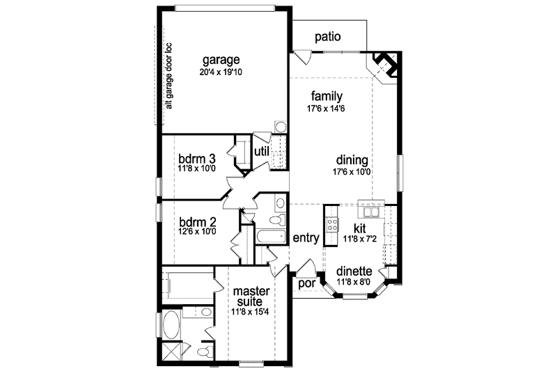Home Plan - Floor Plan - Main Floor for Traditional House Plan #84-677 - 3 bed, 2 bath