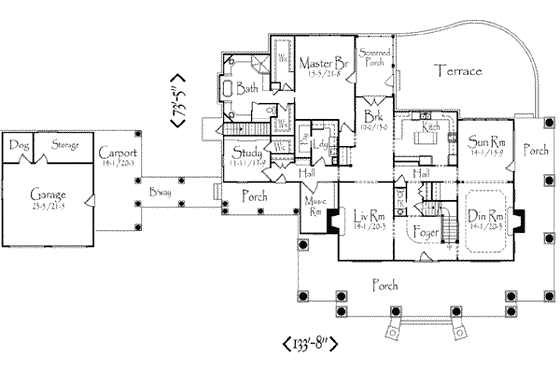 Floor Plan - Main Floor for Southern House Plan #71-125 - 4 bed, 4.5 bath