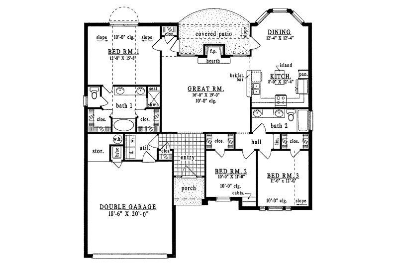 Home Plan - Floor Plan - Main Floor for Ranch House Plan #42-498 - 3 bed, 2 bath