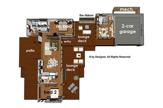 Floor Plan - Main Floor for Contemporary House Plan #484-12 - 3 bed, 3 bath