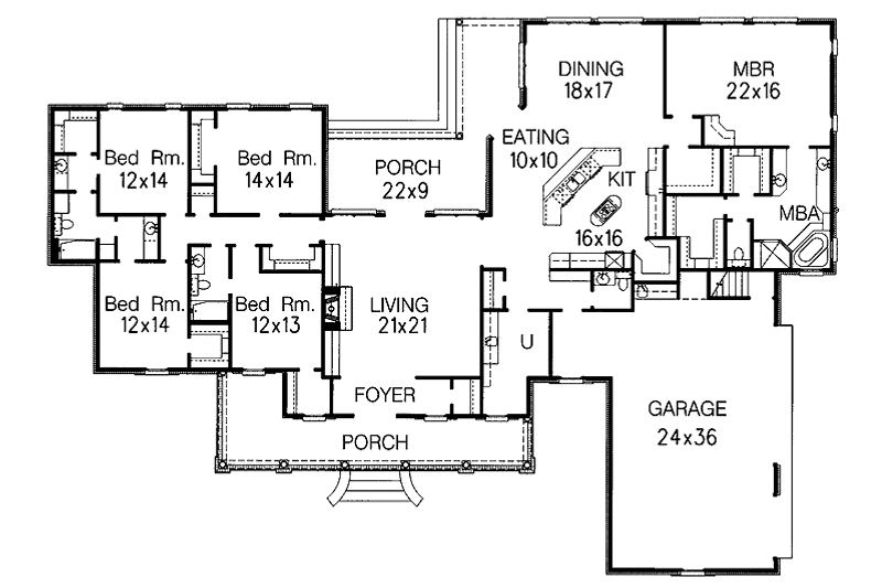 Home Plan - Floor Plan - Main Floor for Classical House Plan #15-358 - 4 bed, 3 bath