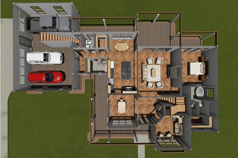House Blueprint - Floor Plan - Main Floor 1 for Farmhouse House Plan #513-2221 - 3 bed, 3.5 bath