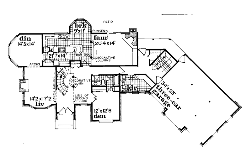 House Blueprint - Floor Plan - Main Floor for European House Plan #47-752 - 4 bed, 3 bath
