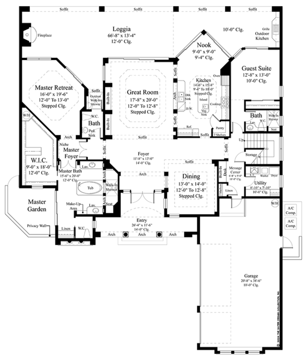 Mediterranean Style House Plan - 3 Beds 3.5 Baths 3186 Sq/Ft Plan #930 ...