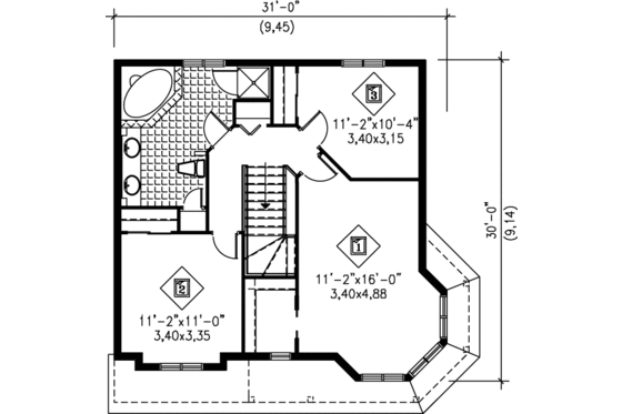 Floor Plan - Upper Floor for Victorian House Plan #25-2172 - 3 bed, 1.5 bath