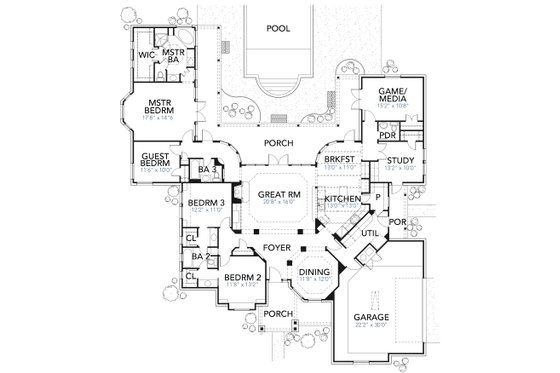 Floor Plan - Main Floor for Traditional House Plan #80-173 - 6 bed, 3.5 bath