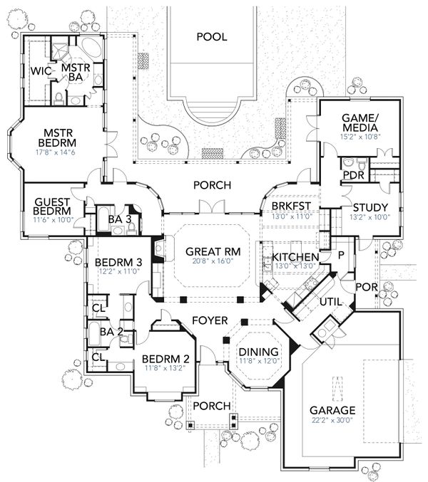 Dream House Plan - Traditional Floor Plan - Main Floor Plan #80-173