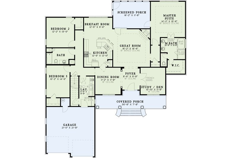Dream House Plan - Floor Plan - Main Floor for Southern House Plan #17-1104 - 3 bed, 2 bath