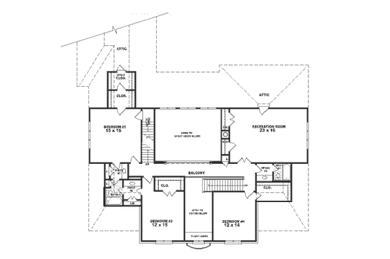 Floor Plan - Upper Floor for European House Plan #81-407 - 5 bed, 4.5 bath