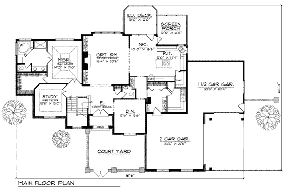 Floor Plan - Main Floor for Traditional House Plan #70-488 - 4 bed, 2.5 bath