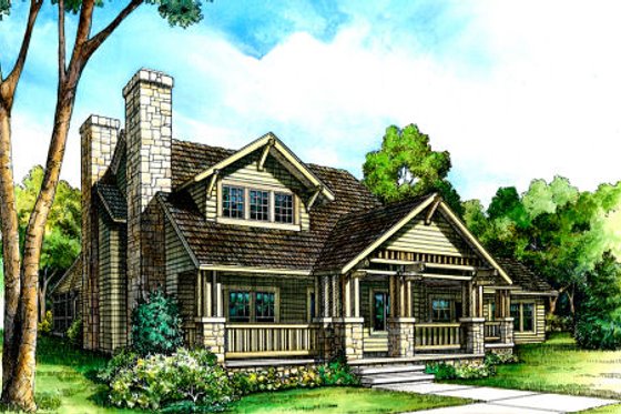 Exterior - Front Elevation for Bungalow House Plan #140-140 - 3 bed, 2.5 bath