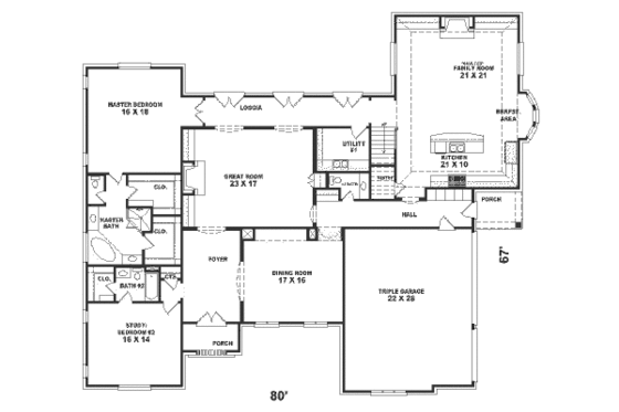 Floor Plan - Main Floor for Traditional House Plan #81-408 - 5 bed, 5.5 bath