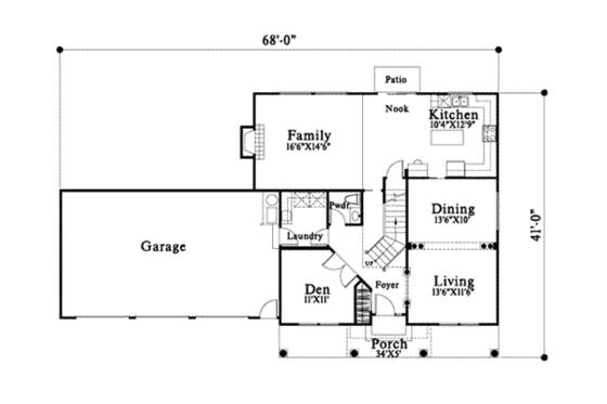 Floor Plan - Main Floor for Traditional House Plan #78-120 - 3 bed, 2.5 bath