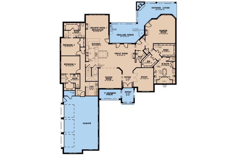 House Plan Design - Floor Plan - Main Floor for European House Plan #923-277 - 3 bed, 4.5 bath