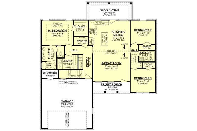 Dream House Plan - Floor Plan - Main Floor for Farmhouse House Plan #430-405 - 3 bed, 2 bath