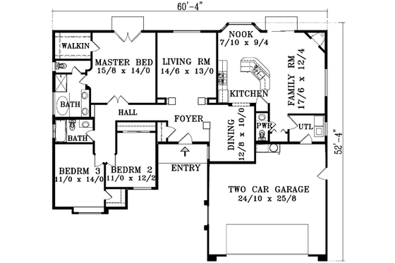 Floor Plan - Main Floor for Adobe / Southwestern House Plan #1-1362 - 3 bed, 2.5 bath