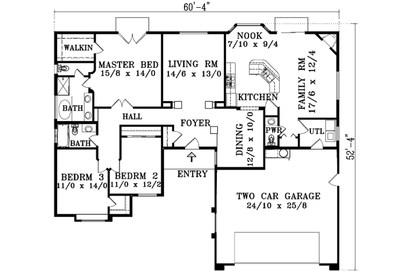 Architectural House Design - Floor Plan - Main Floor for Adobe / Southwestern House Plan #1-1362 - 3 bed, 2.5 bath