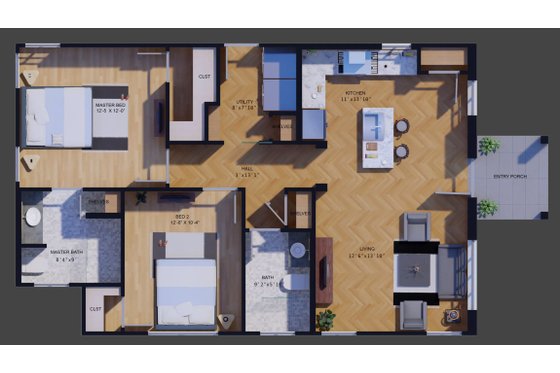 Floor Plan - Main Floor for Cottage House Plan #1110-2 - 2 bed, 2 bath