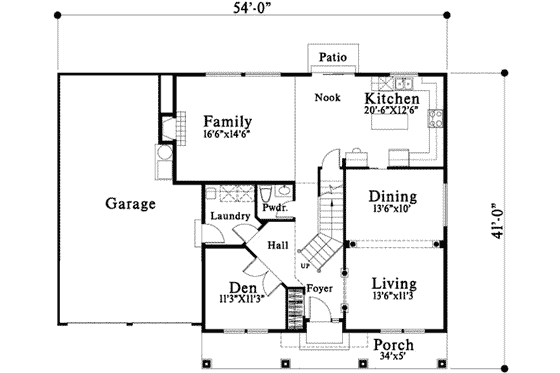 Floor Plan - Main Floor for Traditional House Plan #78-143 - 3 bed, 2.5 bath
