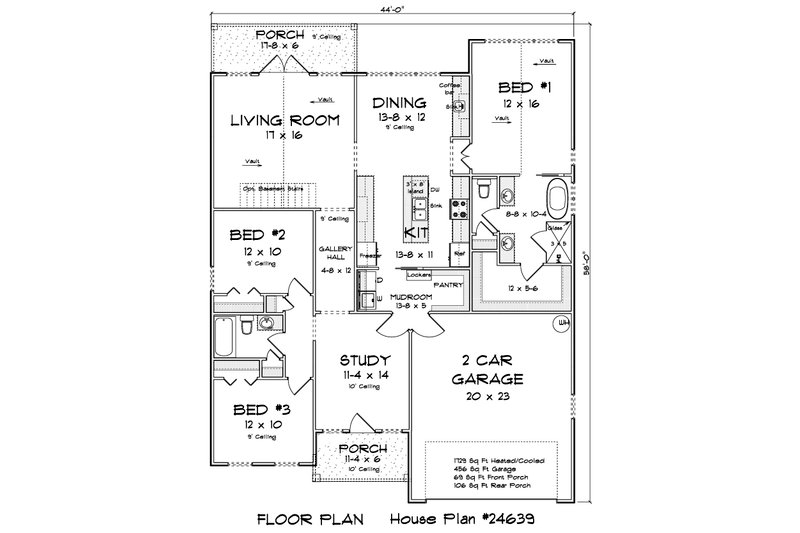 Architectural House Design - Floor Plan - Main Floor for Craftsman House Plan #513-2432 - 3 bed, 2 bath