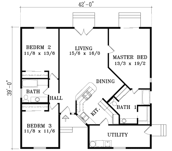 Architectural House Design - Ranch Floor Plan - Main Floor Plan #1-1284