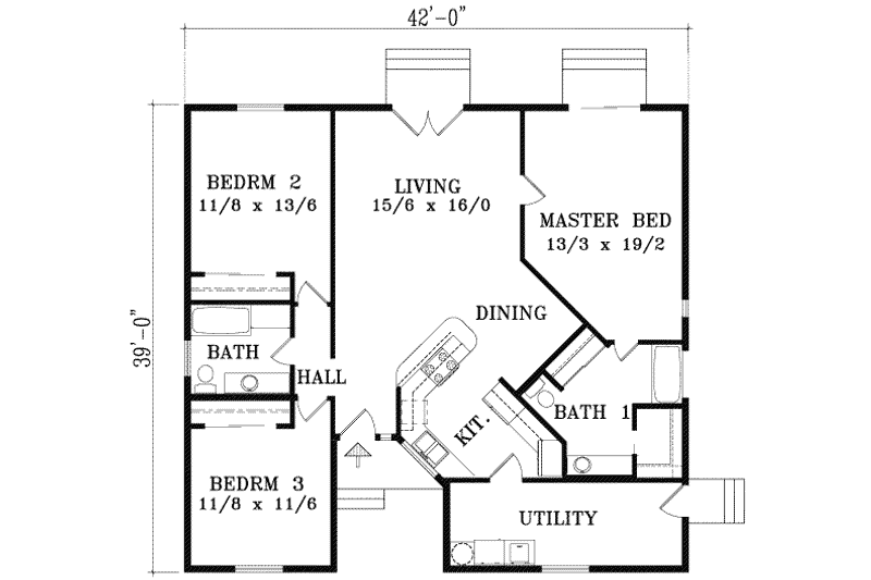 Dream House Plan - Floor Plan - Main Floor for Ranch House Plan #1-1284 - 3 bed, 2 bath