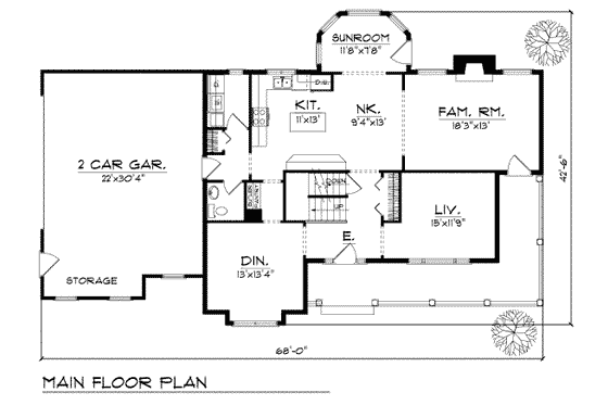 Floor Plan - Main Floor for Country House Plan #70-398 - 4 bed, 2.5 bath