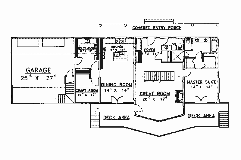 Home Plan - Floor Plan - Main Floor for Contemporary House Plan #117-812 - 3 bed, 2.5 bath