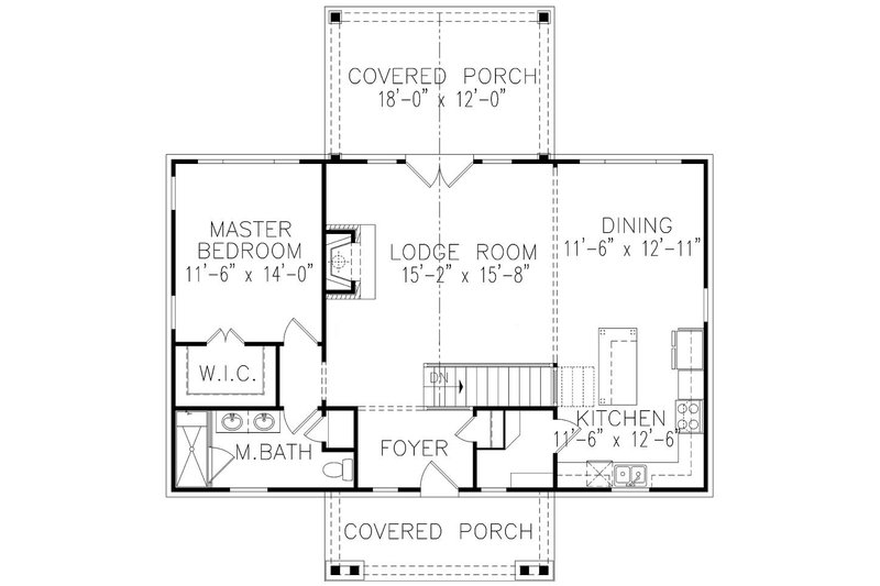House Blueprint - Floor Plan - Main Floor for Cottage House Plan #54-596 - 3 bed, 2 bath