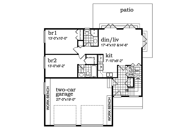 Home Plan - Floor Plan - Main Floor for Country House Plan #47-1090 - 2 bed, 2 bath