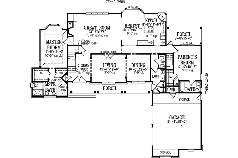 House Blueprint - Floor Plan - Main Floor for Country House Plan #456-99 - 4 bed, 3.5 bath