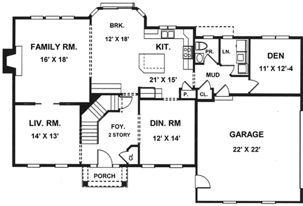House Design - Colonial Floor Plan - Main Floor Plan #1001-51