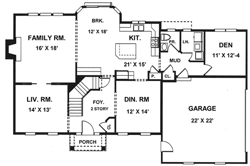 Architectural House Design - Floor Plan - Main Floor for Colonial House Plan #1001-51 - 4 bed, 2.5 bath