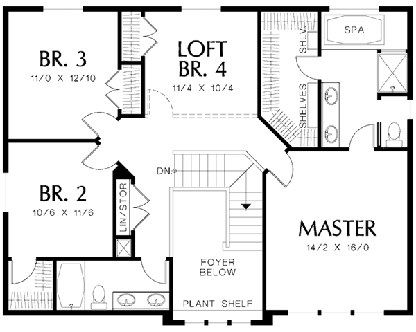 Craftsman Floor Plan - Upper Floor Plan #48-789