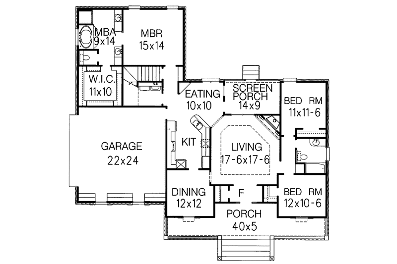 Home Plan - Floor Plan - Main Floor for Colonial House Plan #15-327 - 3 bed, 2 bath