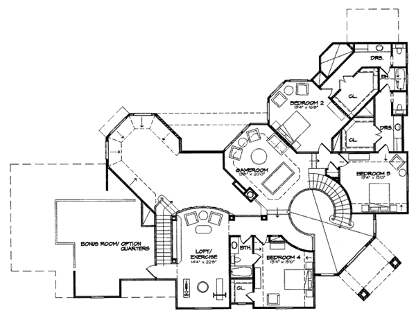 House Blueprint - Mediterranean Floor Plan - Upper Floor Plan #1021-6