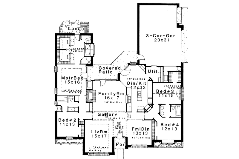 Home Plan - Floor Plan - Main Floor for Prairie House Plan #310-1173 - 4 bed, 3 bath