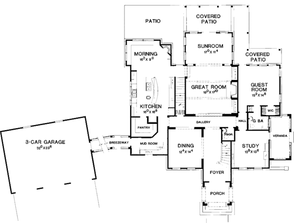 Architectural House Design - Colonial Floor Plan - Main Floor Plan #472-297