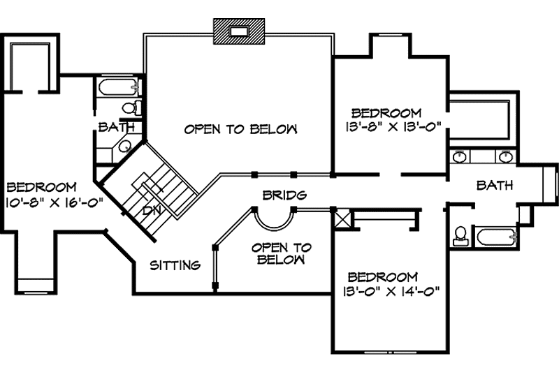 House Blueprint - Floor Plan - Upper Floor for European House Plan #140-184 - 4 bed, 4.5 bath