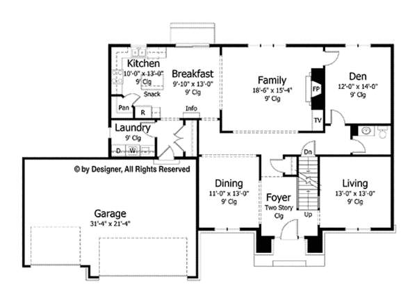 Architectural House Design - Colonial Floor Plan - Main Floor Plan #51-1024