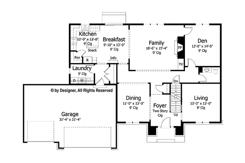 Dream House Plan - Floor Plan - Main Floor for Colonial House Plan #51-1024 - 3 bed, 2.5 bath