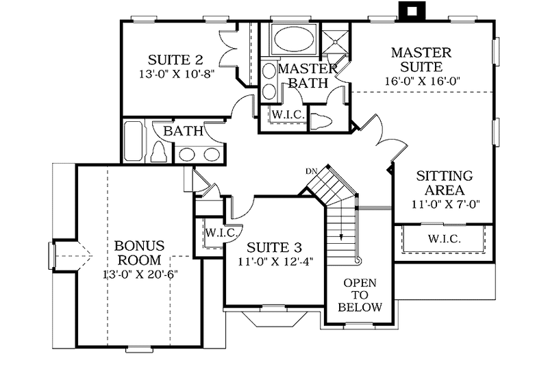 Home Plan - Floor Plan - Upper Floor for Colonial House Plan #453-131 - 3 bed, 2.5 bath
