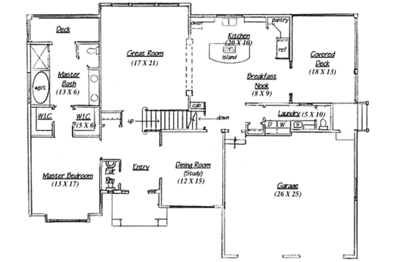Home Plan - Floor Plan - Main Floor for Adobe / Southwestern House Plan #5-188 - 3 bed, 3 bath