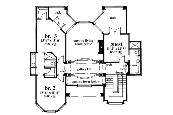 Floor Plan - Upper Floor for Mediterranean House Plan #930-46 - 4 bed, 3.5 bath