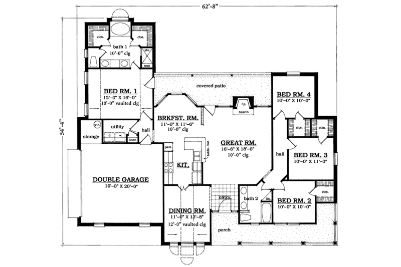 Architectural House Design - Floor Plan - Main Floor for Country House Plan #42-647 - 4 bed, 2 bath