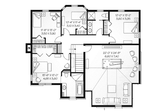 Floor Plan - Upper Floor for European House Plan #23-2544 - 4 bed, 2.5 bath